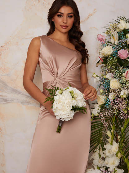 One Shoulder Maxi Dress in Champagne | Chi Chi London UK