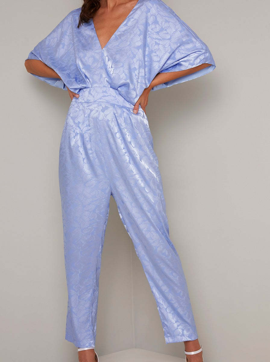 Silky Cape Detail Jumpsuit in Blue