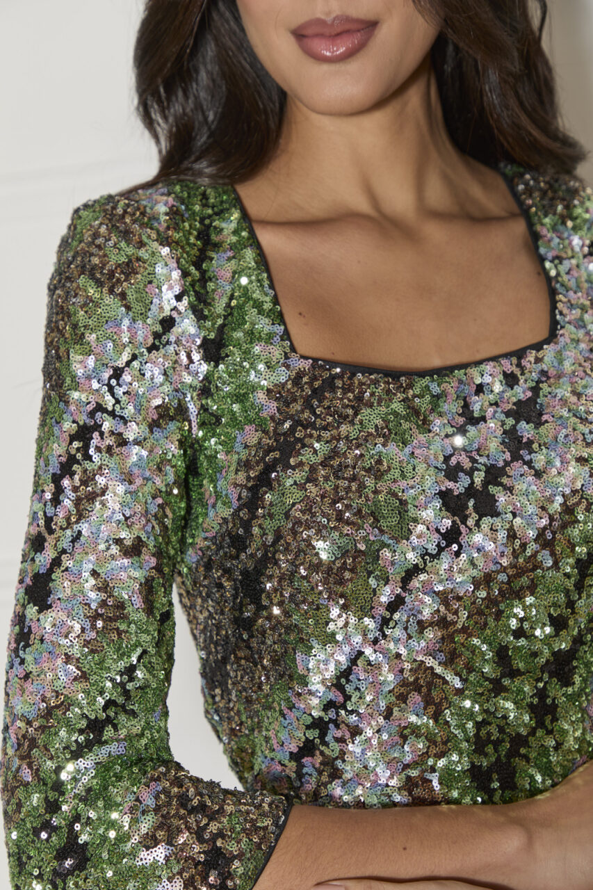 Long Sleeve Sequin Top in Multi