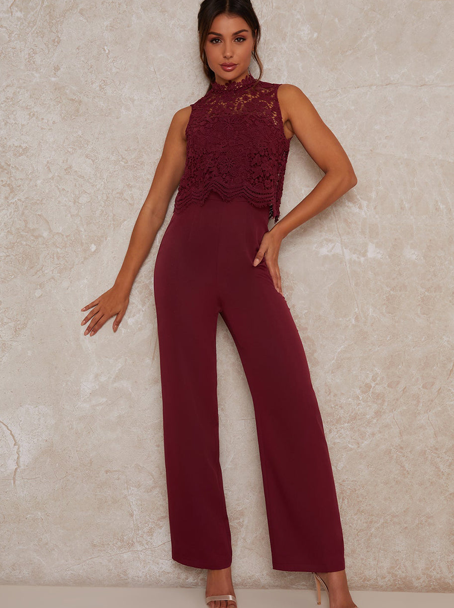 High neck lace jumpsuit on sale