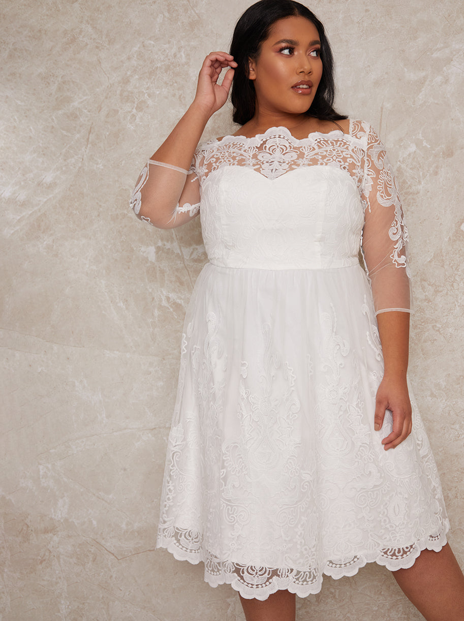 Long sleeve white lace dress plus size hotsell