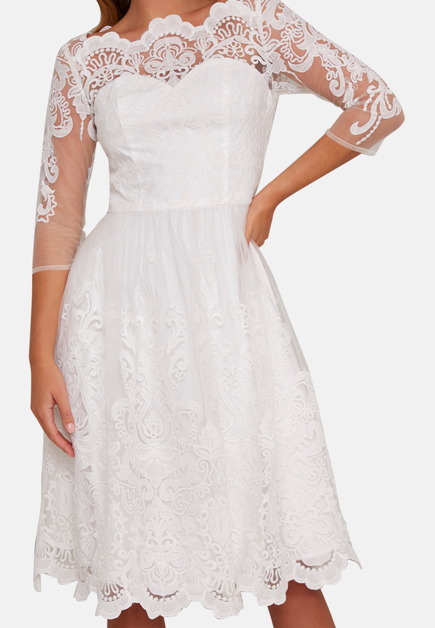 Lace Midi Wedding Dress in White Chi Chi London