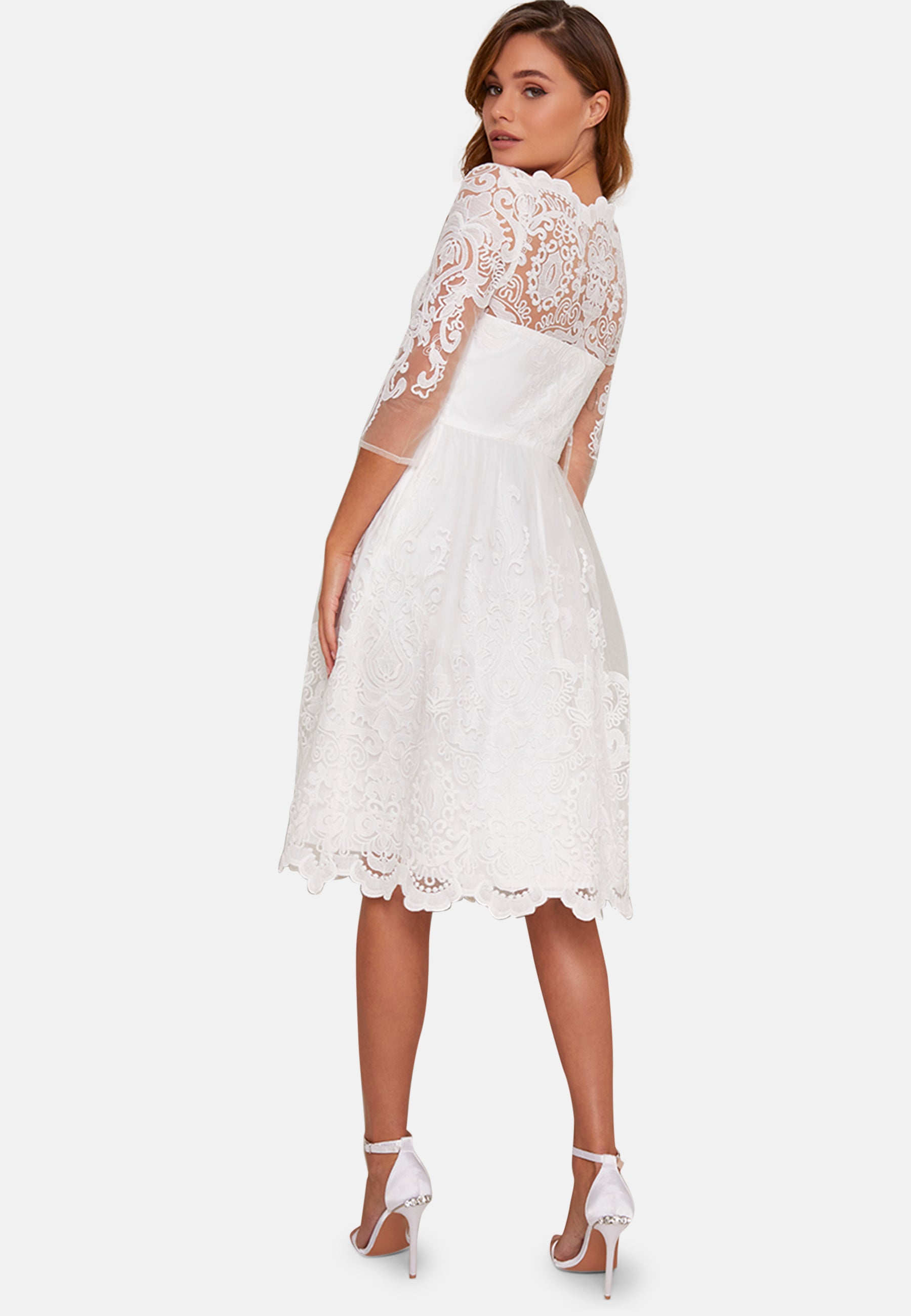 Lace Midi Wedding Dress in White