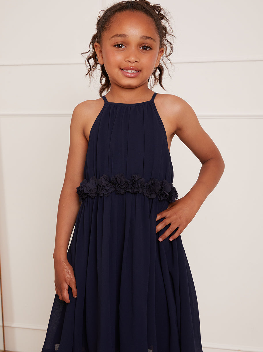Girls Chiffon Flower Dress in Blue