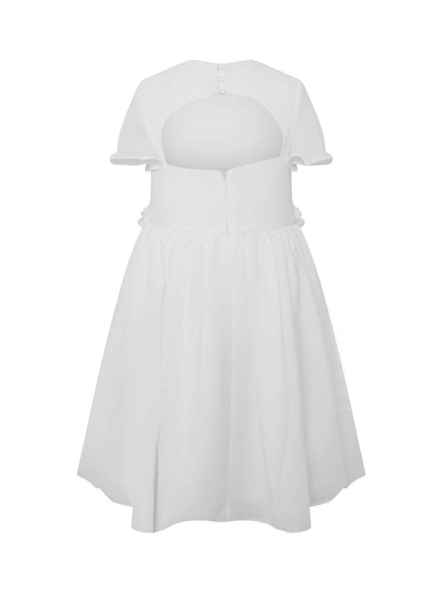 Girls 3D Floral Chiffon Midi Dress in White