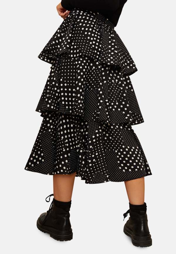 Dot Print Midi Skirt - Black (Curvy) main image 1