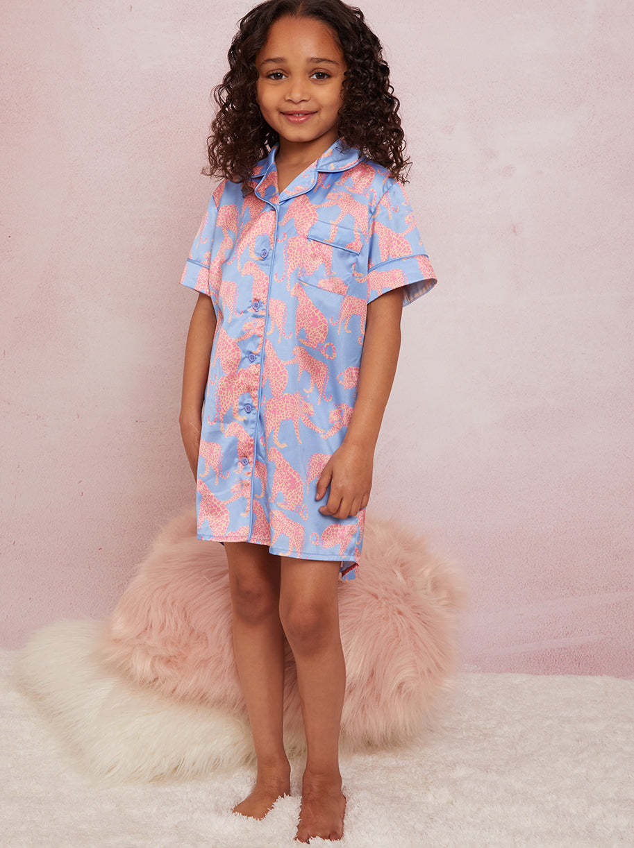 Girls Animal Print Night Dress in Blue