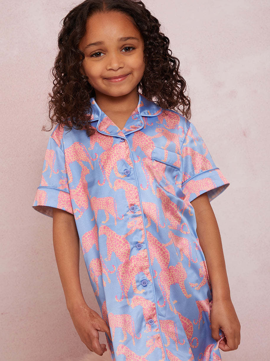 Girls Animal Print Night Dress in Blue