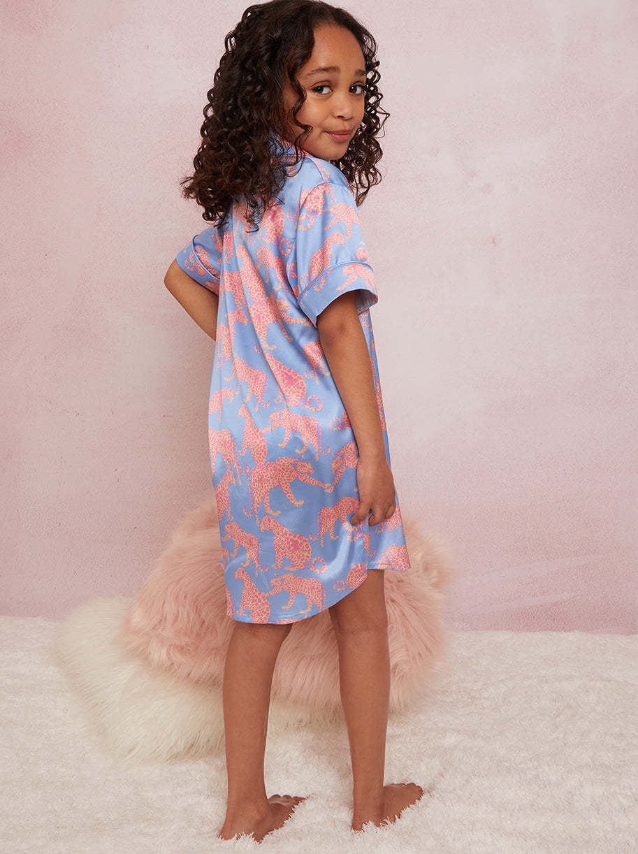 Girls Animal Print Night Dress in Blue