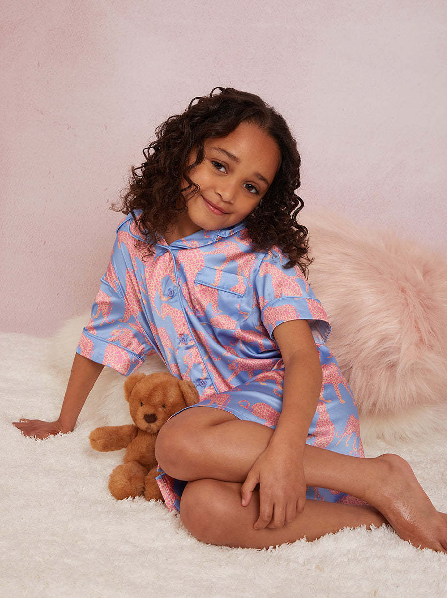 Girls Animal Print Night Dress in Blue