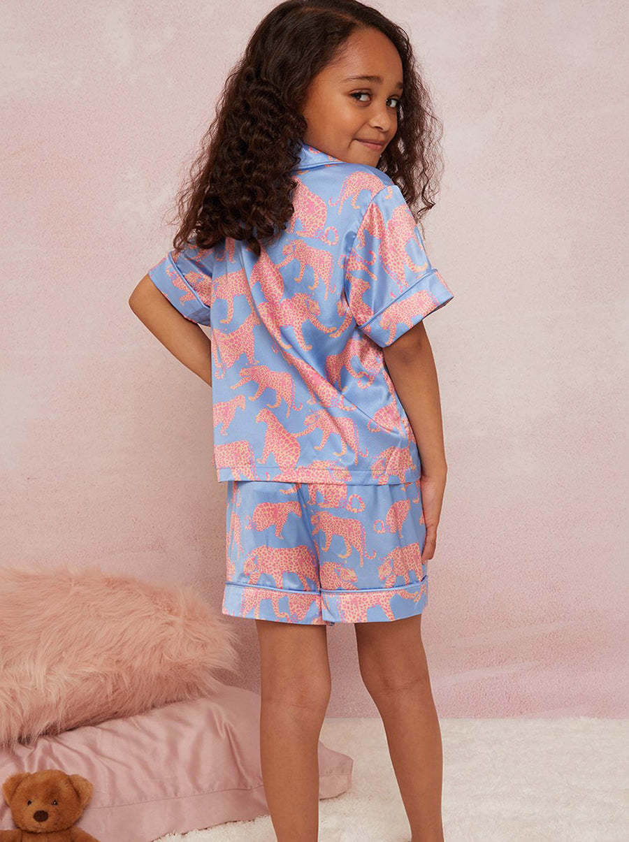 Girls Animal Print Short Pyjamas in Blue