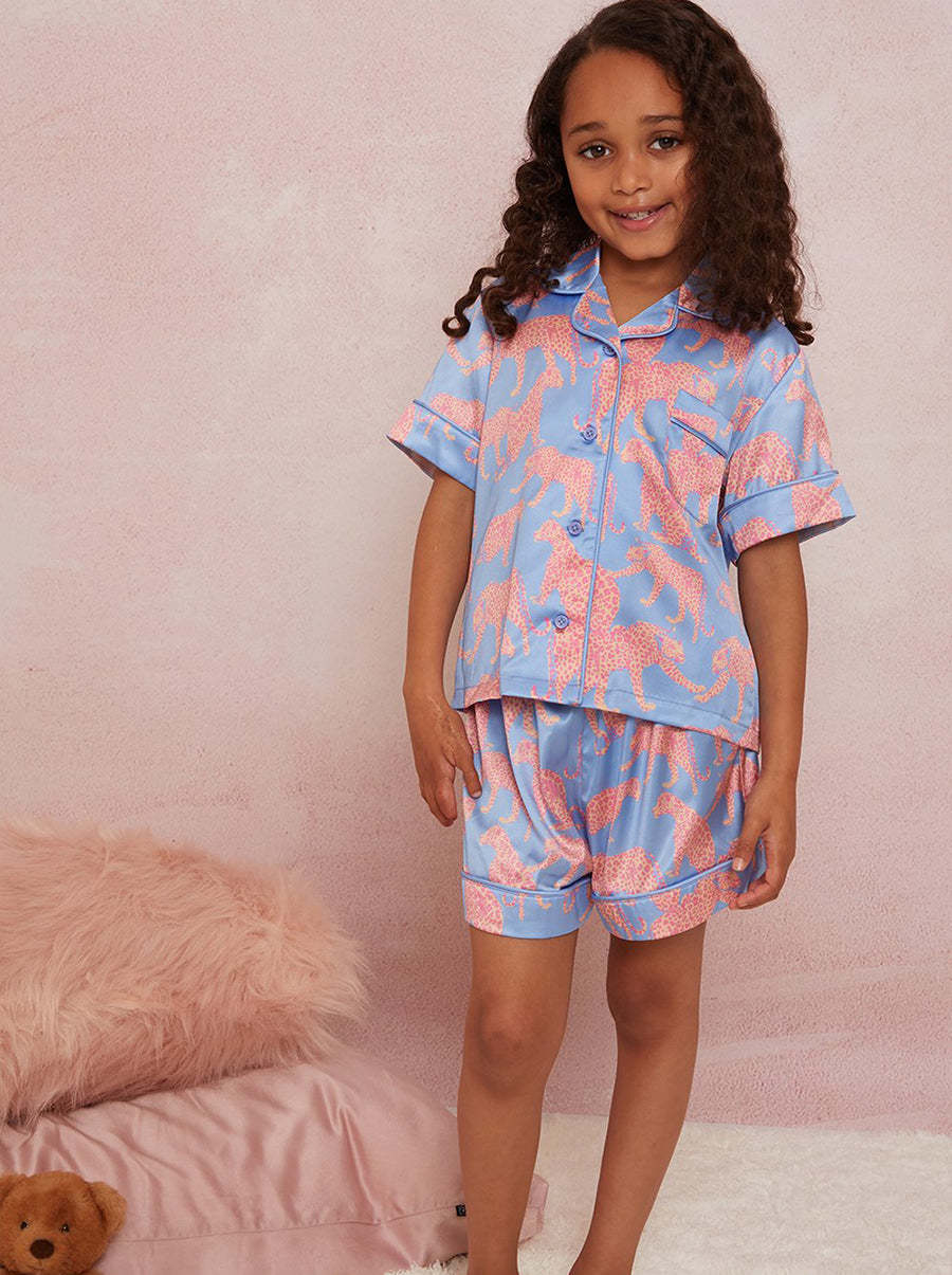 Girls Animal Print Short Pyjamas in Blue
