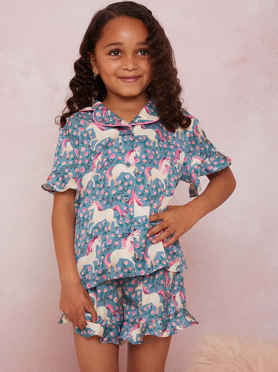 Girls Unicorn Print Short Pyjamas in Multi