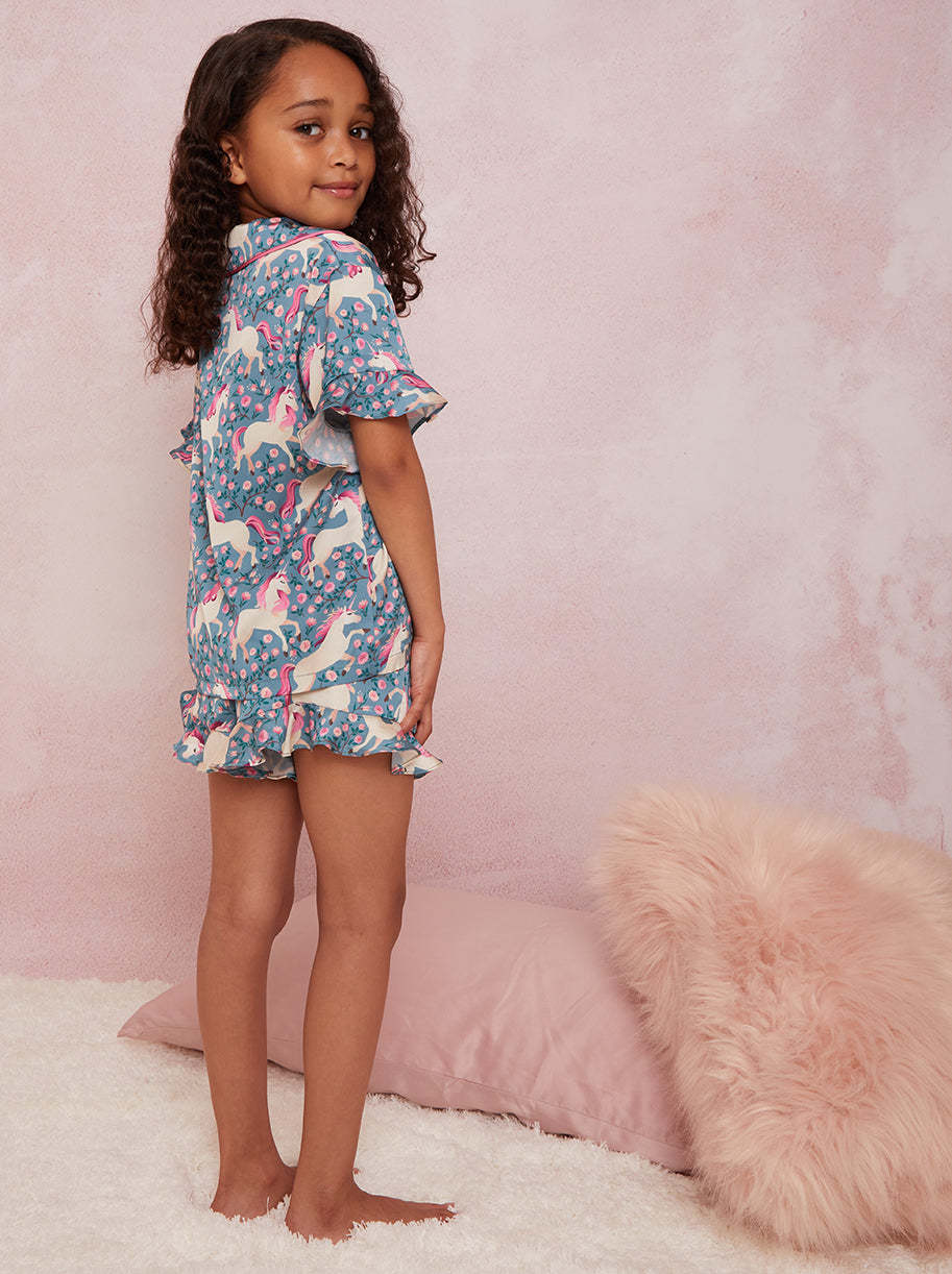 Girls Unicorn Print Short Pyjamas in Multi