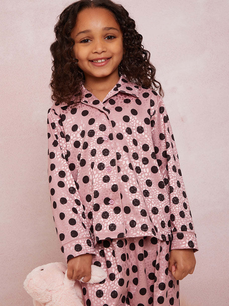 Girls Spot Print Pyjama Set in Pink