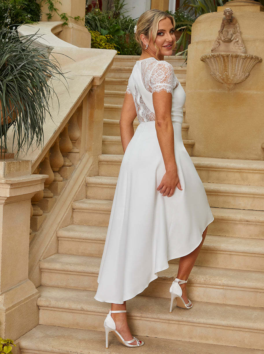 Lace Wedding Dress with Short Sleeves in White Chi Chi London