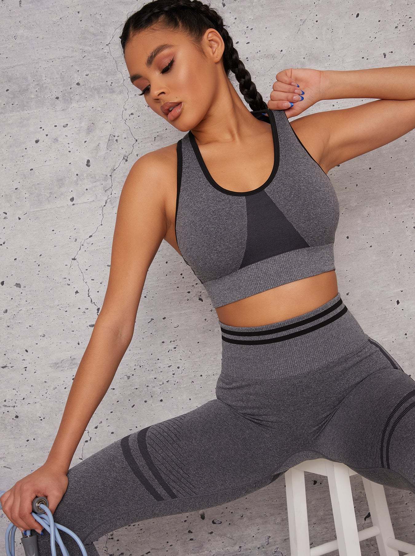 Colour Block Sports Bra in Grey