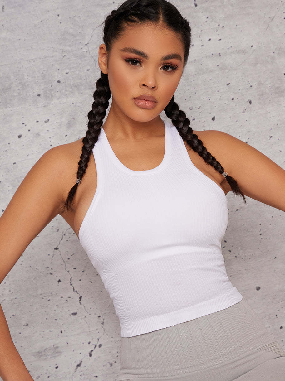 Sleeveless Racer Back Sports Top in White