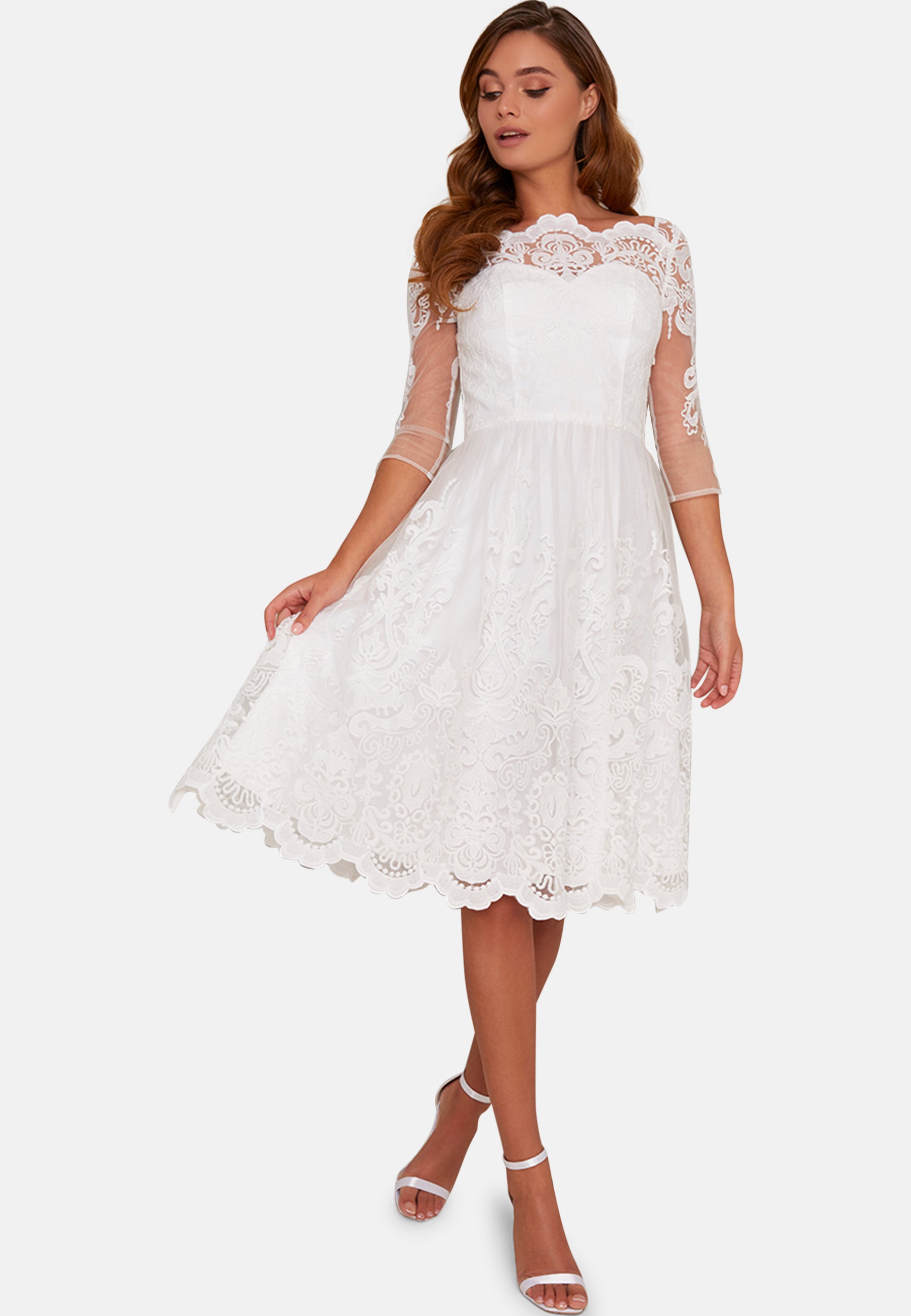 Lace Midi Wedding Dress in White Chi Chi London