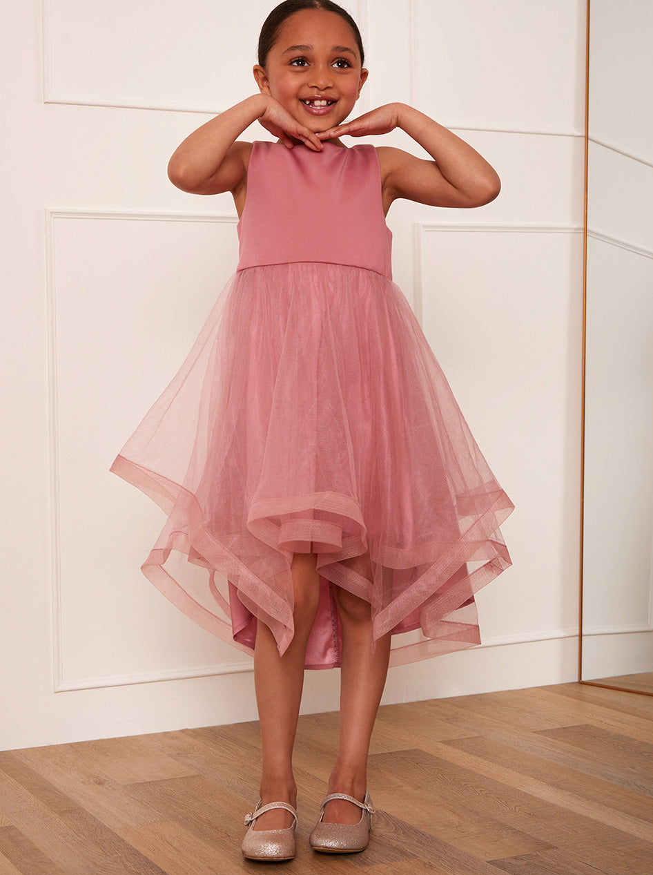 Younger Girls Tulle Layered Midi Dress in Pink