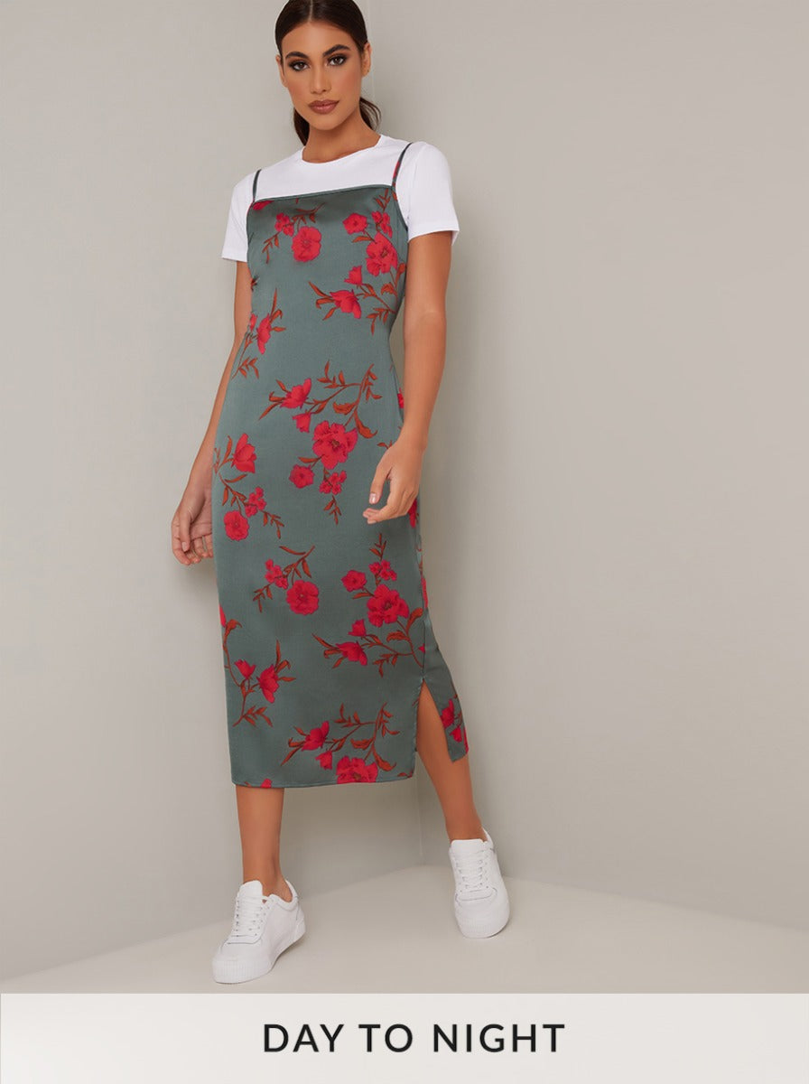 Cami Floral Midi Dress in Green