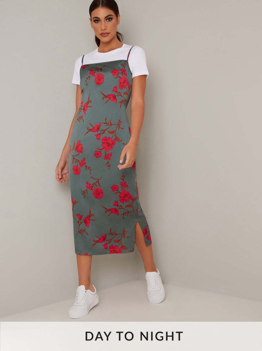 Cami Floral Midi Dress in Green