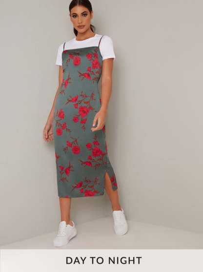 Cami Floral Midi Dress in Green
