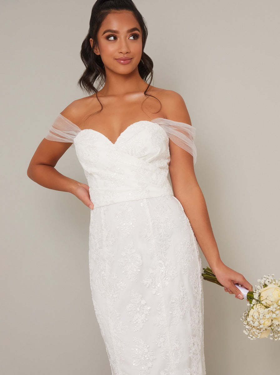 Petite Sweetheart Lace Bodycon Wedding Dress in White