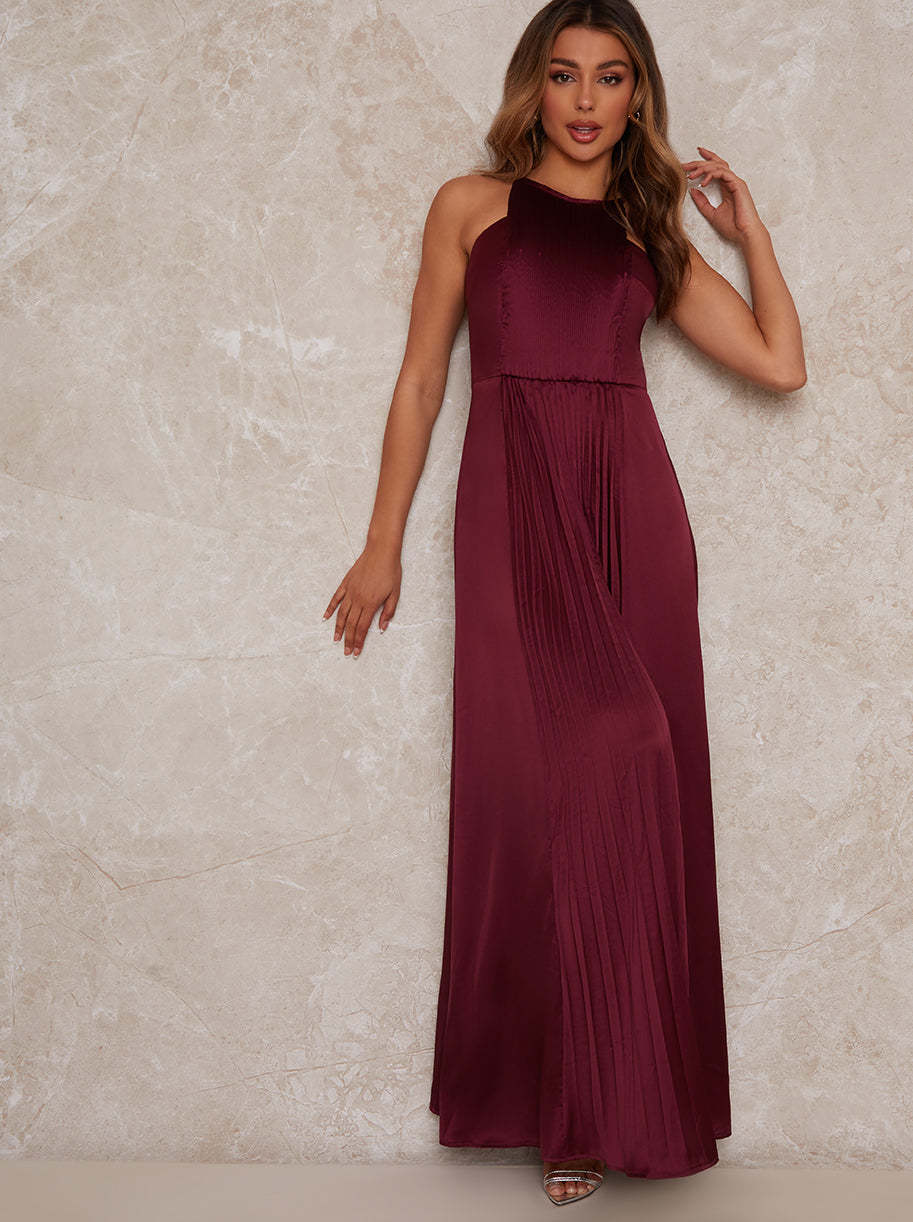 Satin High Pleated Neck Maxi Dress main image 1