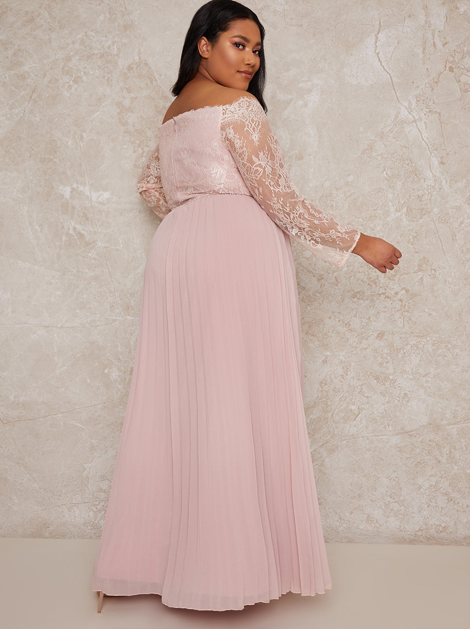 Plus Size Lace Sleeve Dress In Pink