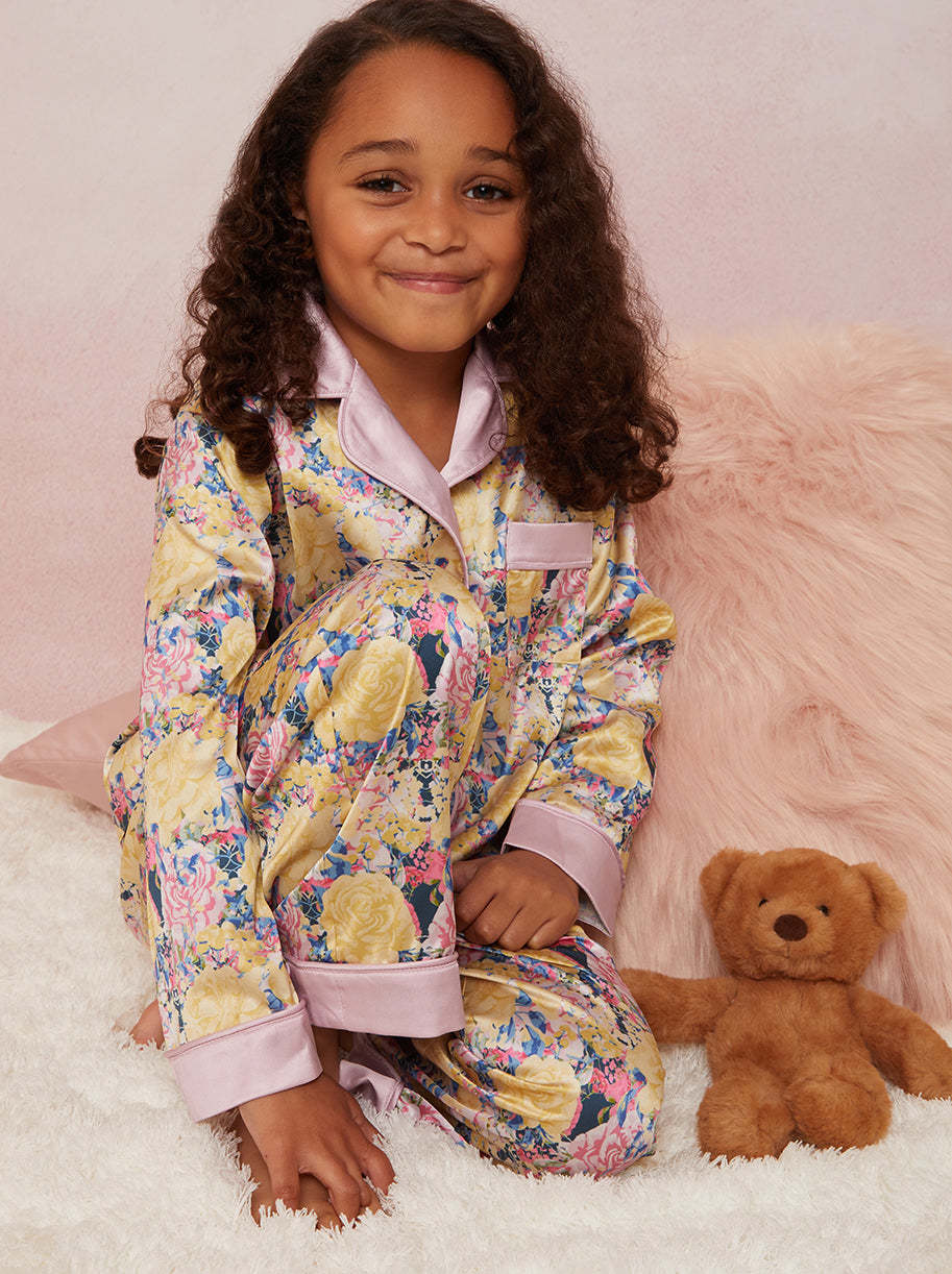 Girls Floral Pyjama Set in Yellow