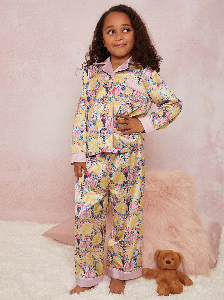 Girls Floral Pyjama Set in Yellow