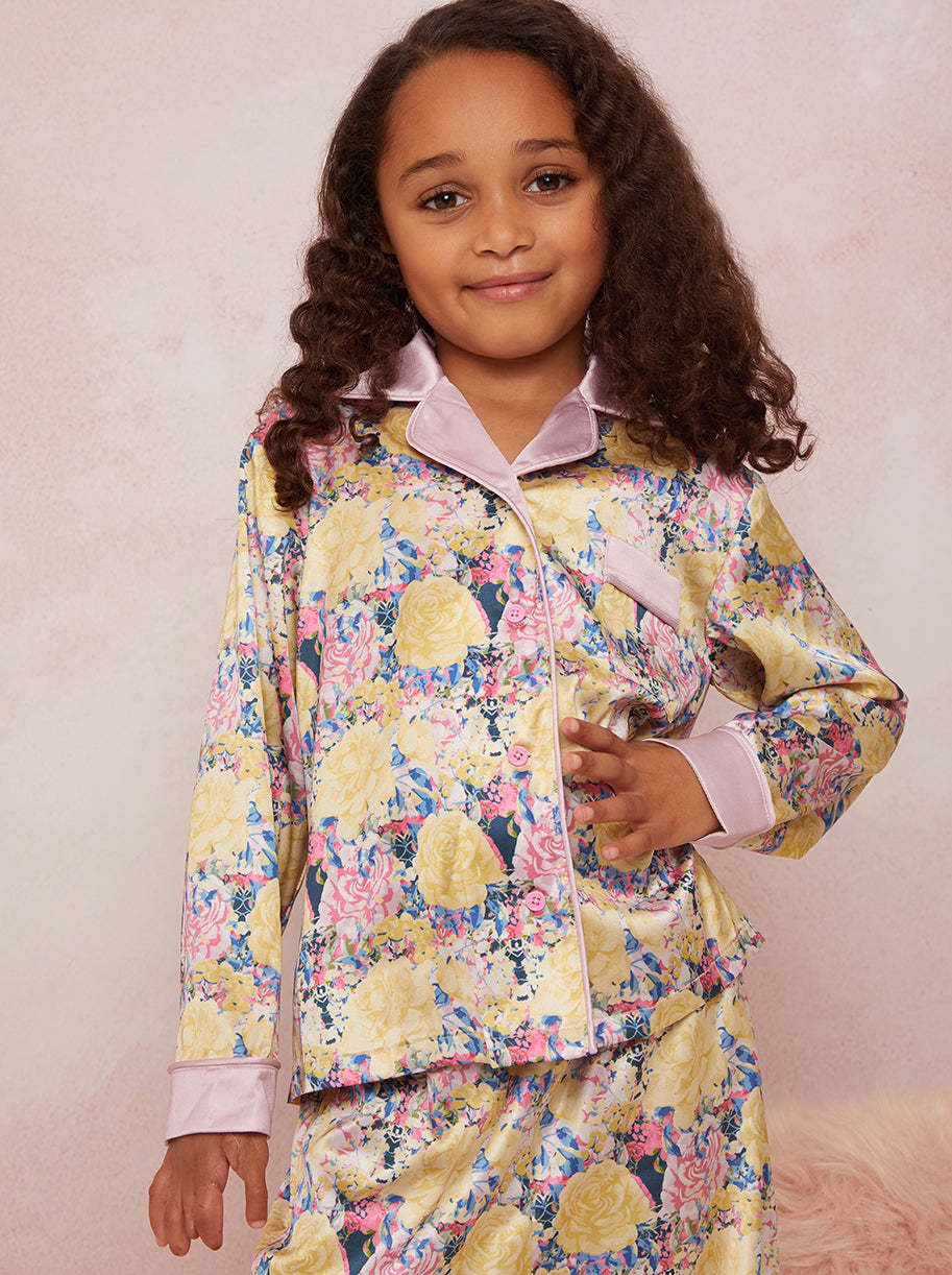 Girls Floral Pyjama Set in Yellow