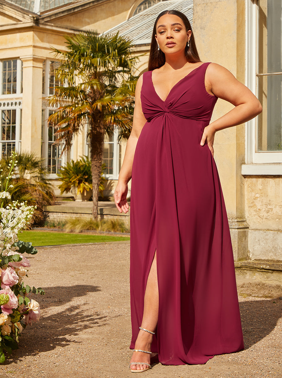 Plus Size Knot Detail Maxi Dress in Wine