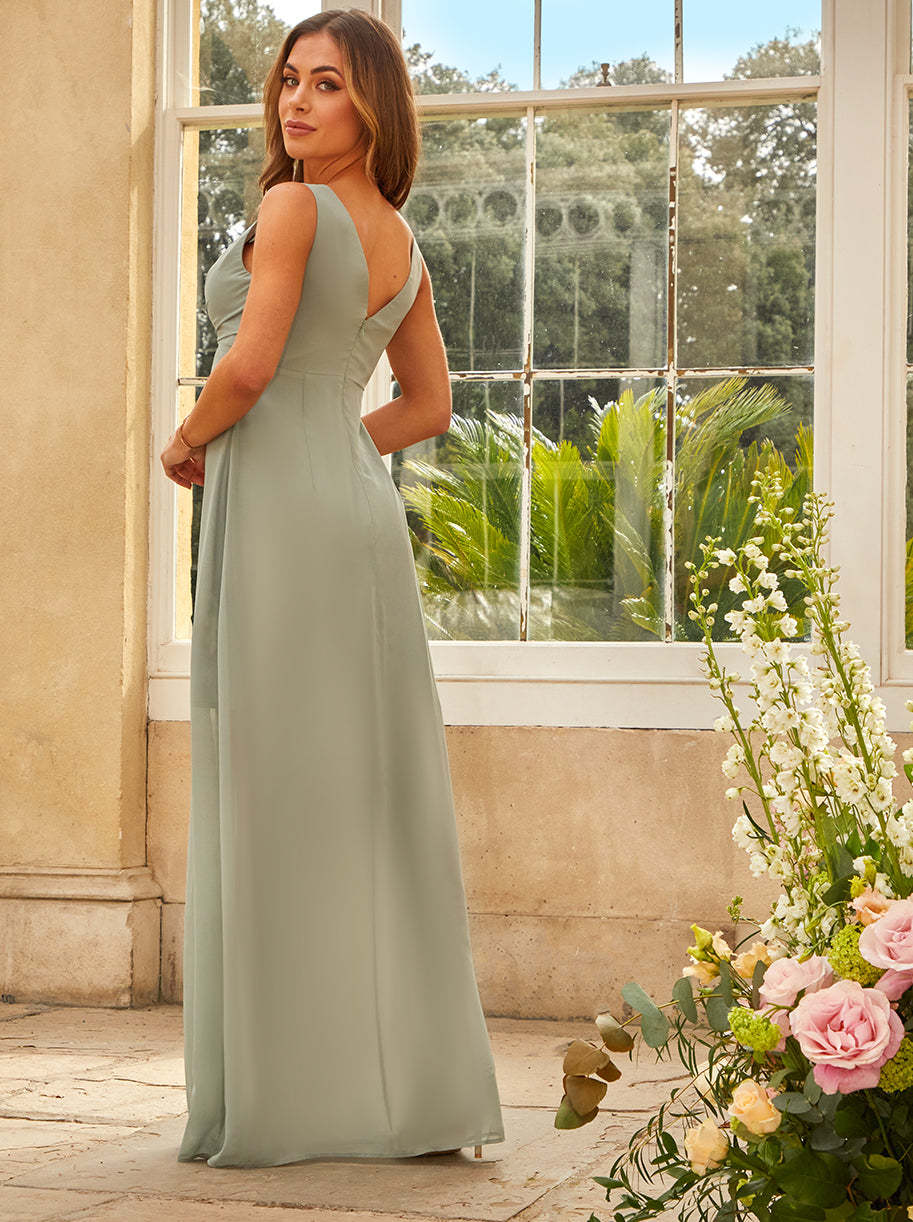 Knot Detail Maxi Dress in Sage Chi Chi London