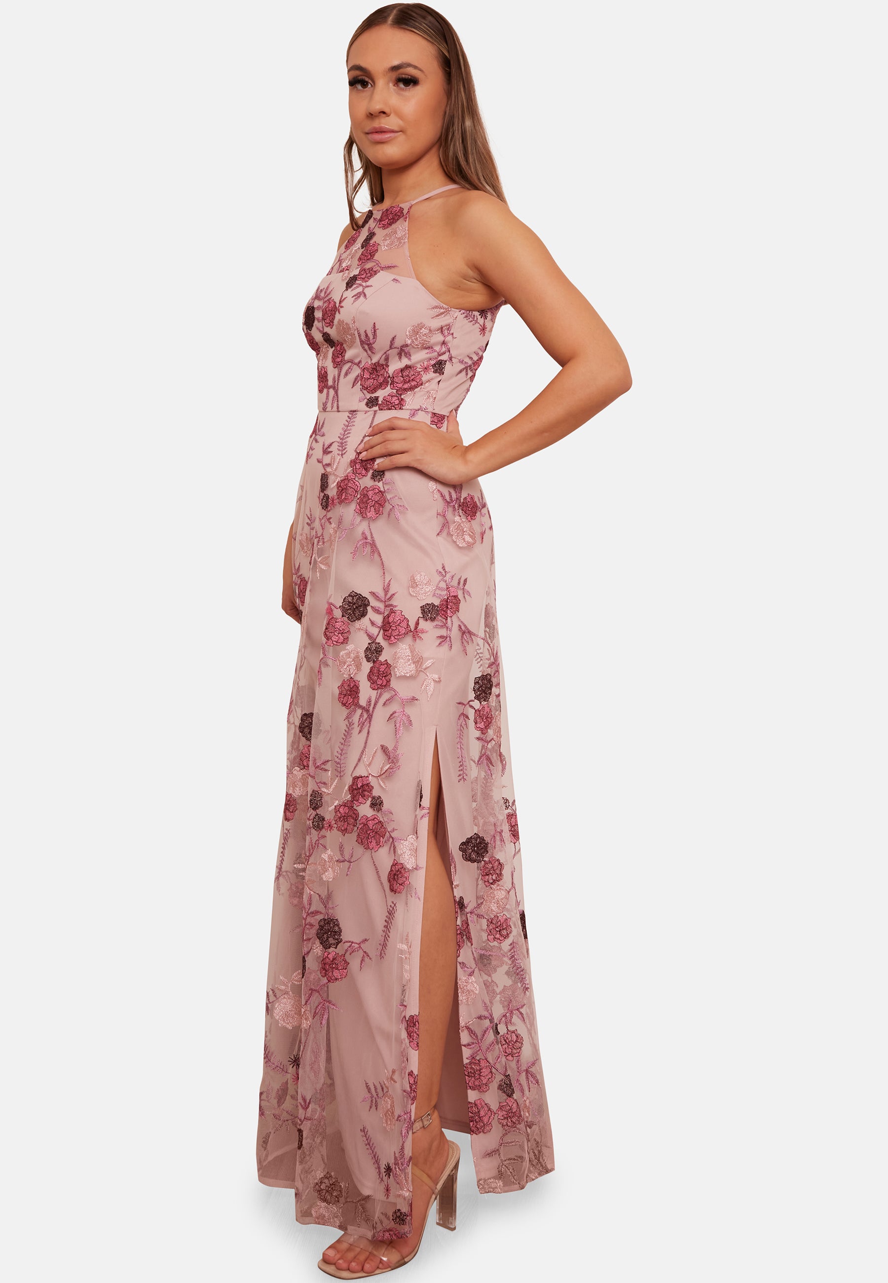 Sleeveless Embroidered Maxi Dress in Pink