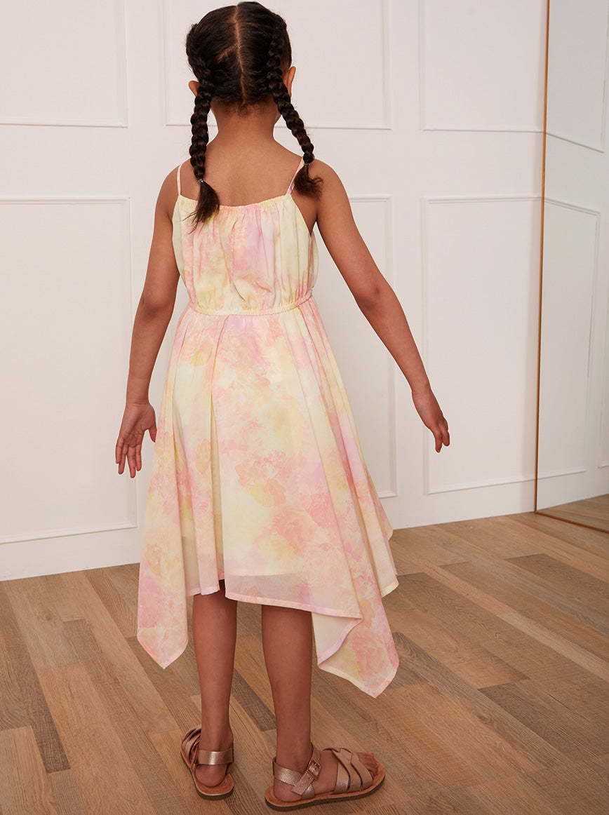 Younger Girls Cami Ruched Floral Dress in Cream