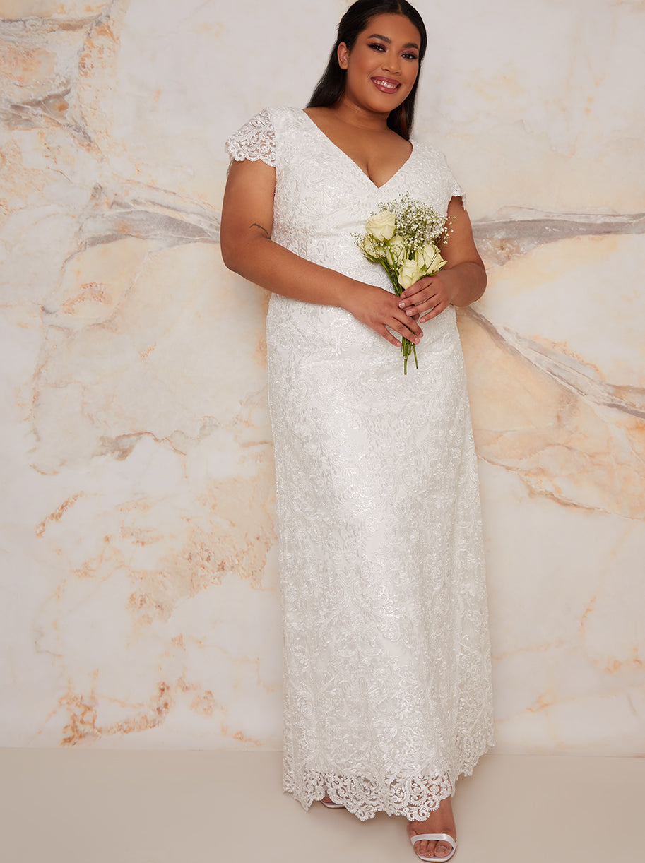 Plus Size Bridal Lace Maxi Wedding Dress in White Chi Chi London