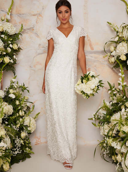 パーティードレス GANISONG Bridal dot chichi dress white Wedding Dress with Scoop Back Design in White | Chi Chi