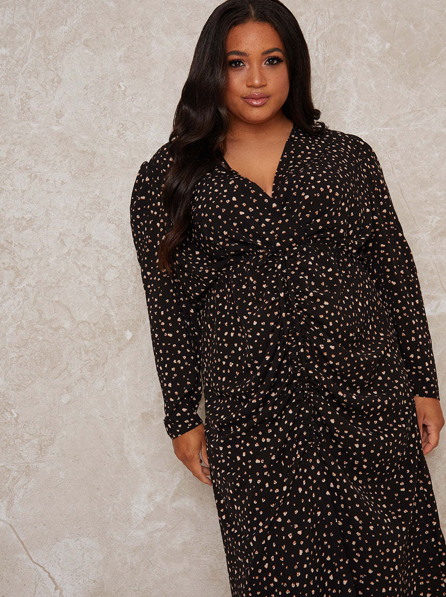 Curve Day Dress with Spot Printed Design in Black Chi Chi London