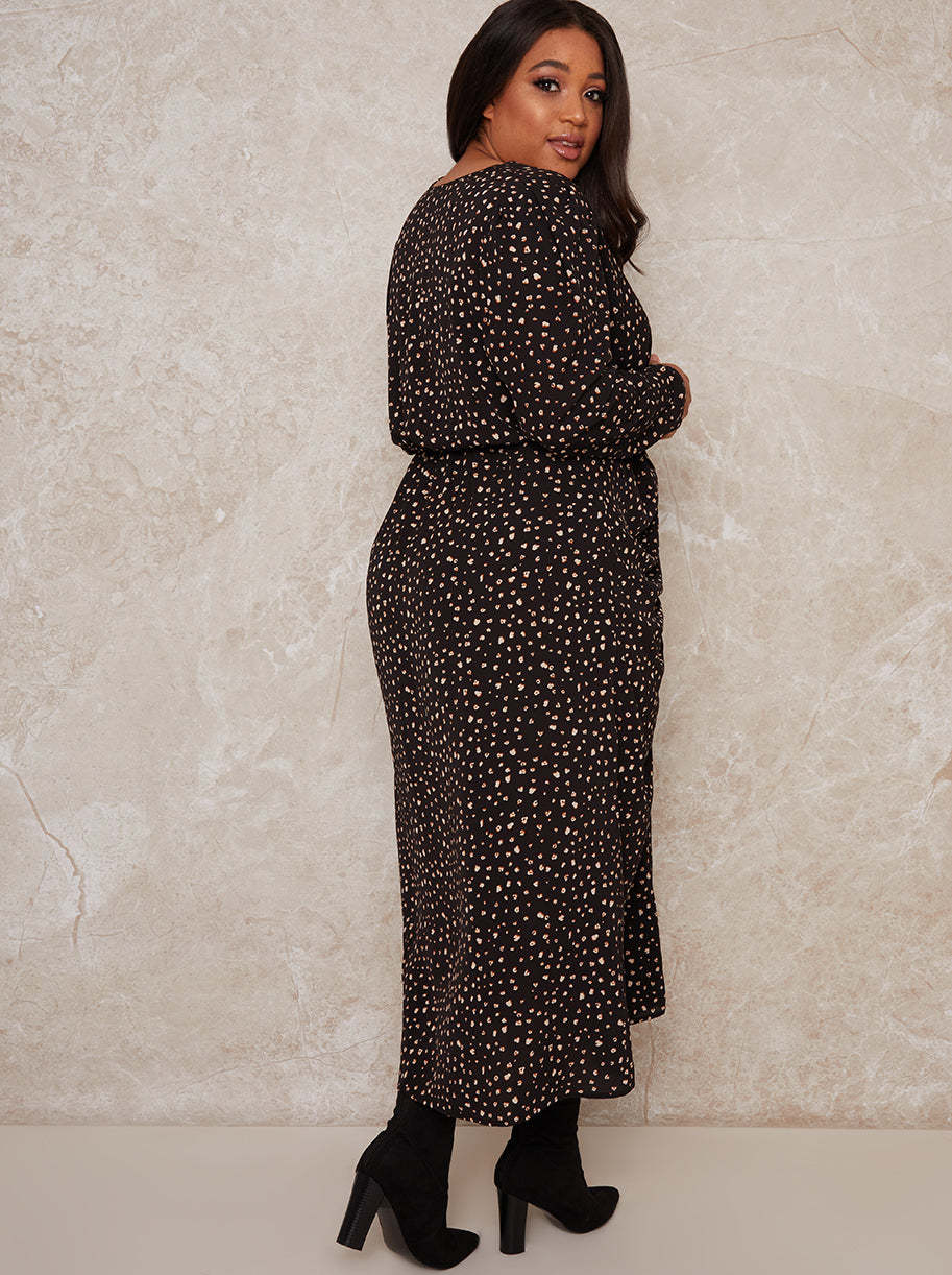 Curve Day Dress with Spot Printed Design in Black