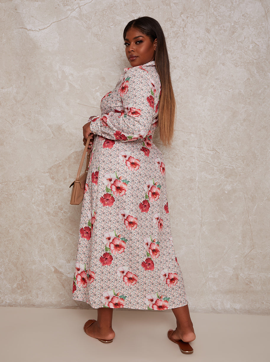 Plus Size Floral Print Maxi Shirt Dress in Multi