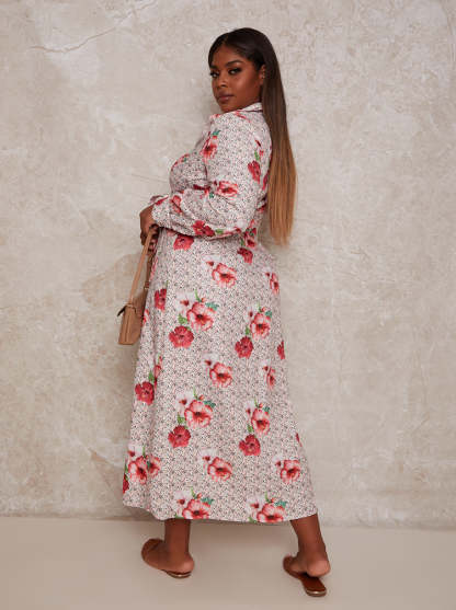 Plus Size Floral Print Maxi Shirt Dress in Multi