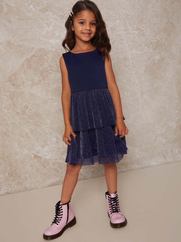 Girls Navy Tiered Dress