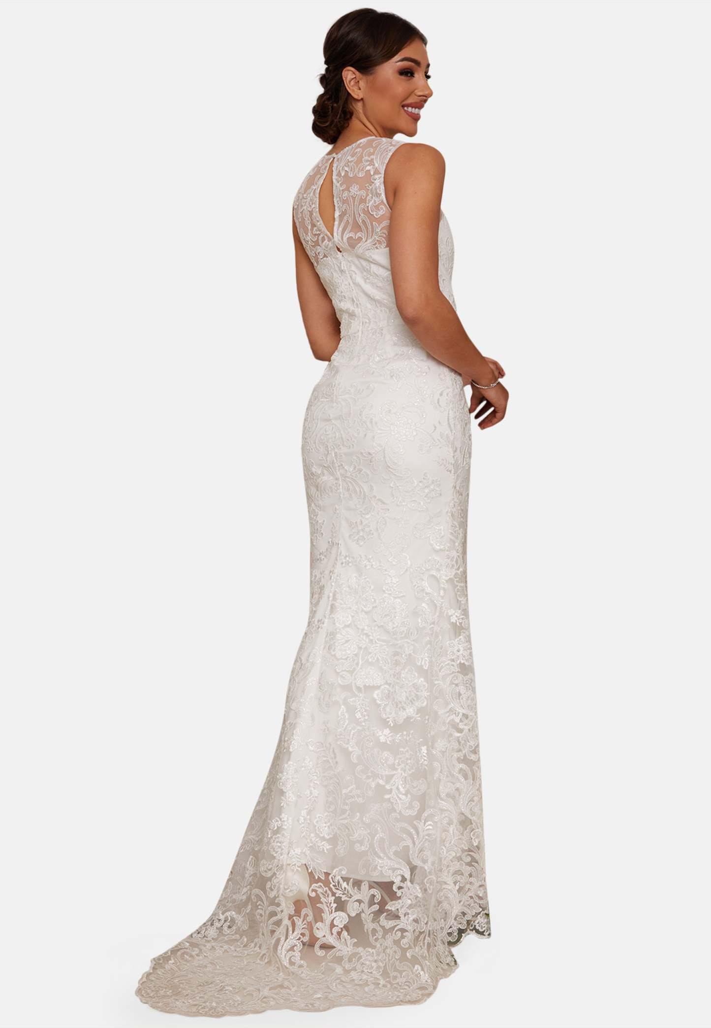 Sleeveless Premium Lace Wedding Dress in White Chi Chi London