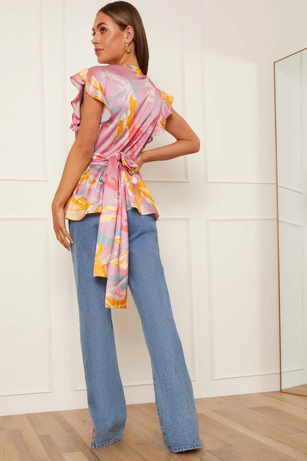 Twist Front Printed Top in Pink