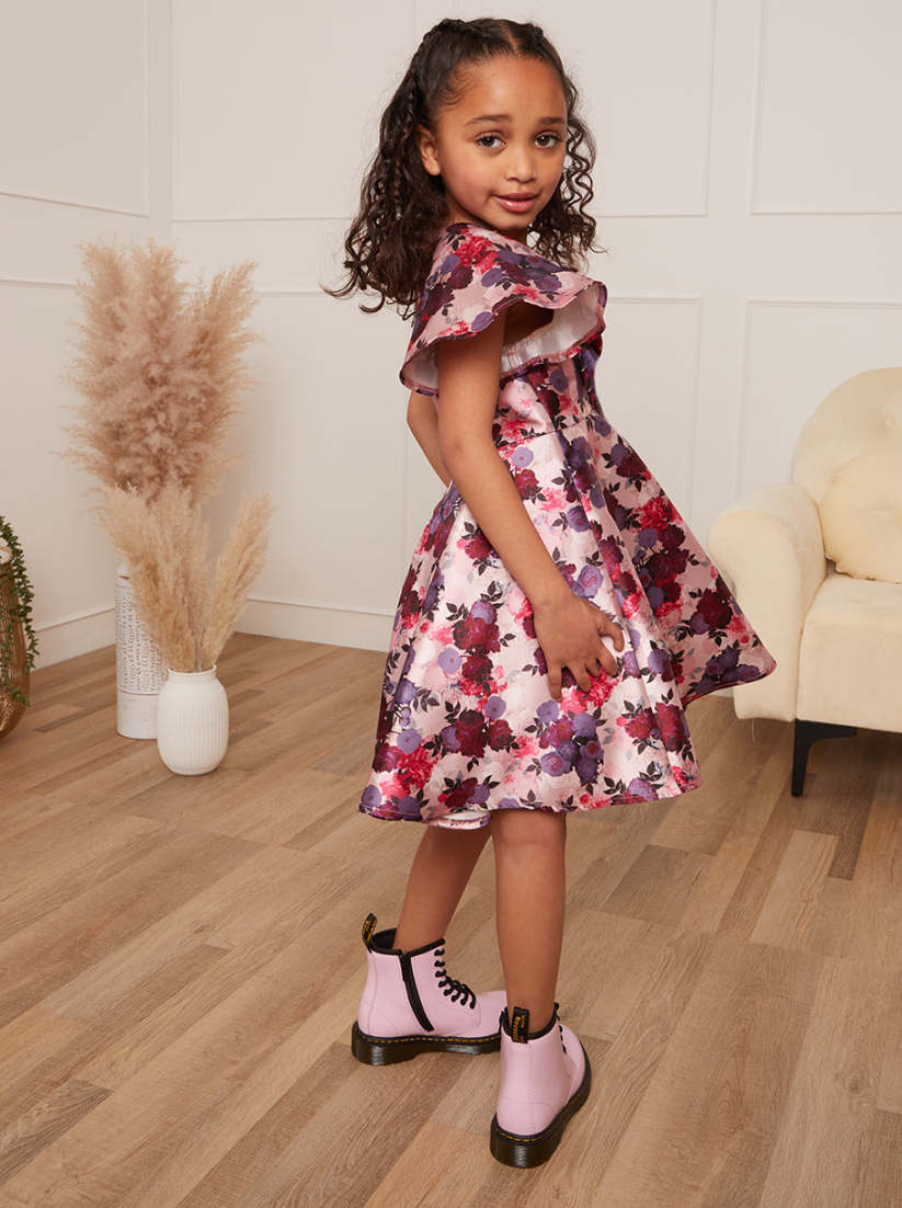 Girls Flutter Sleeve Floral Dress