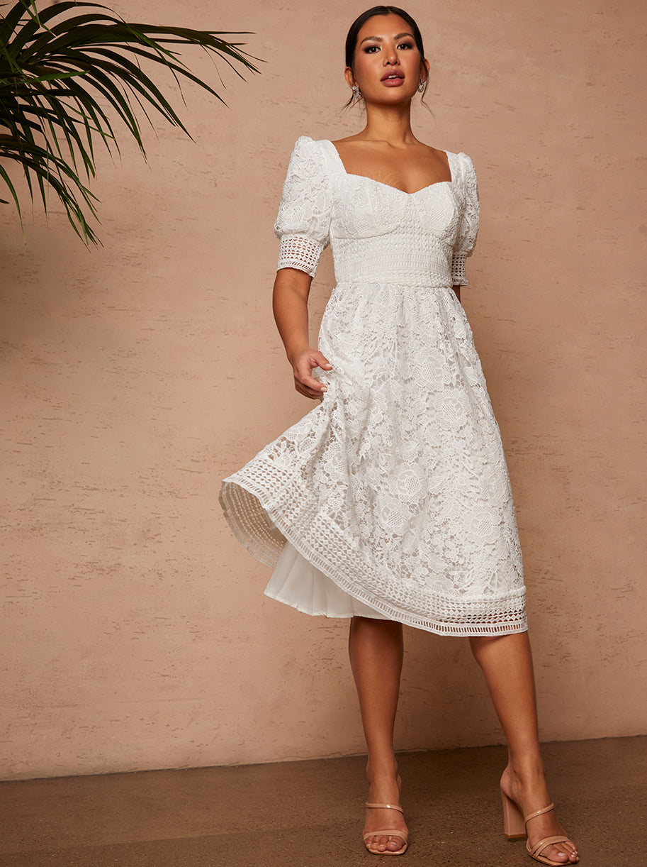 Midi dress white lace best sale