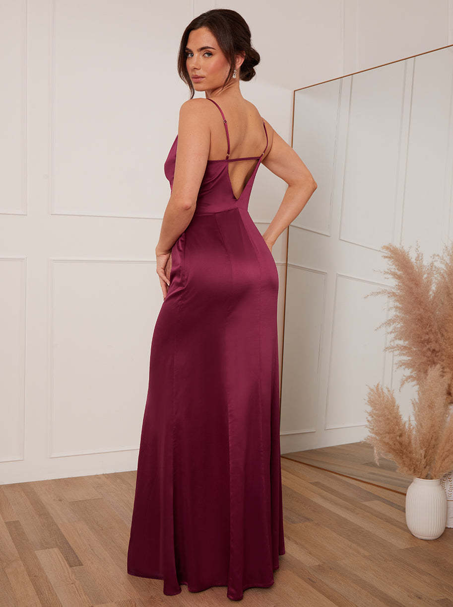 Petite Cowl Neck Satin Maxi Dress in Wine