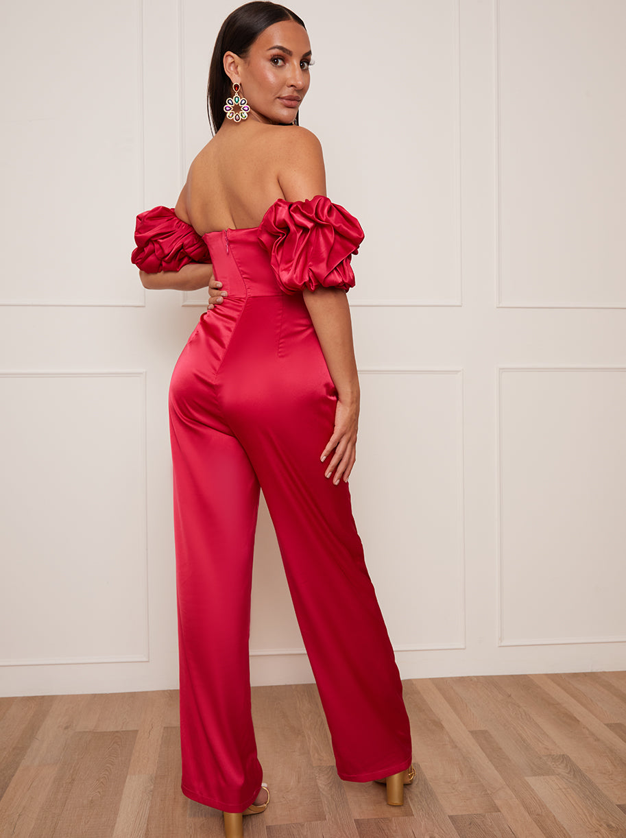 Petite Bardot Corset Style Jumpsuit in Pink Chi Chi London UK